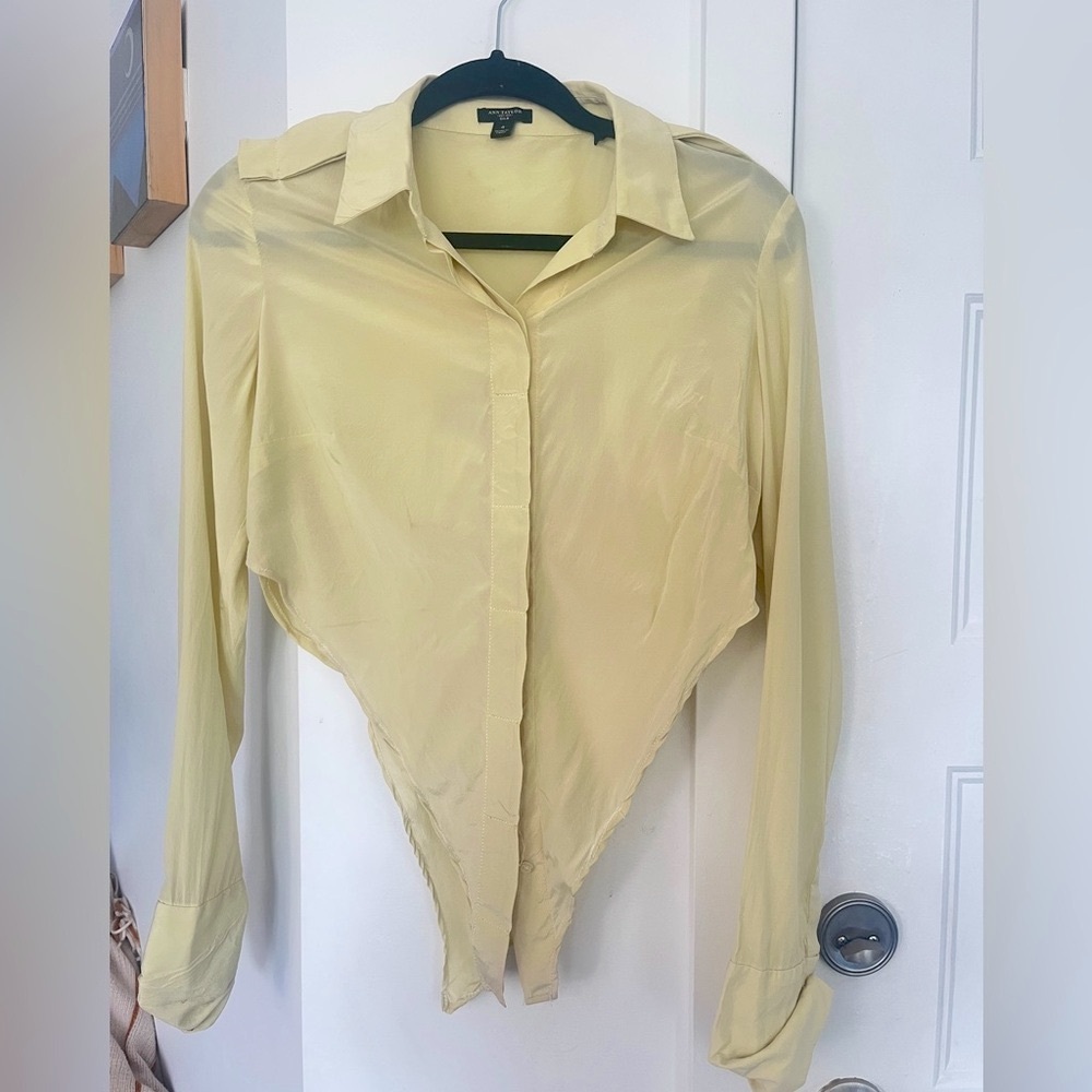 #55 Ann Taylor Silk Yellow Button Down Top